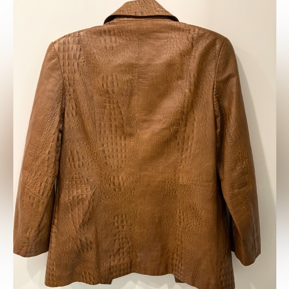 Anne Klein croc embossed 100% leather jacket size sm cognac button front pockets - Picture 2 of 10
